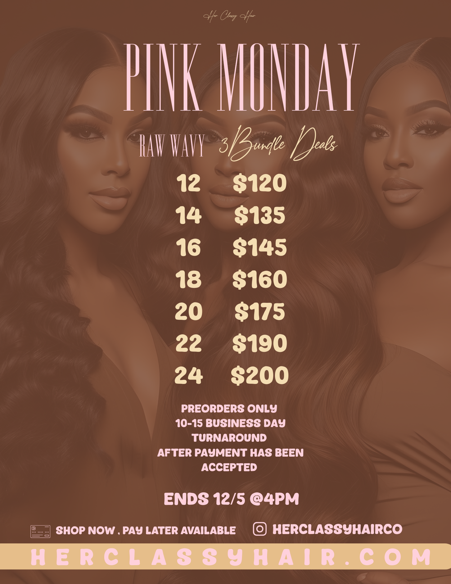 PINK MONDAY Raw Wavy 3 Bundle Deals
